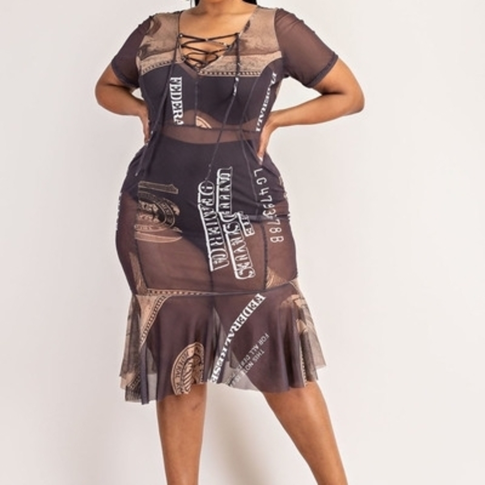 Chic Brown Graphic Print Dress